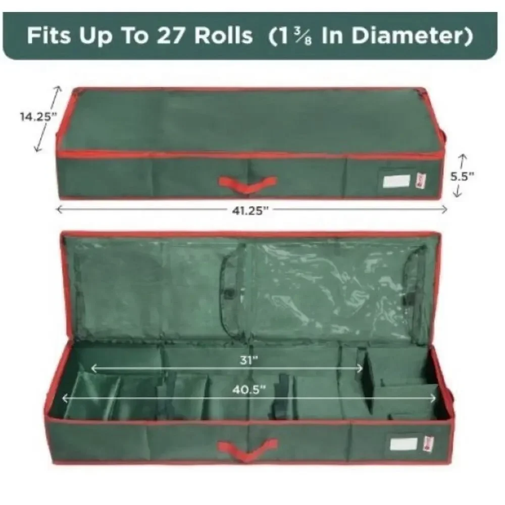 HOLDN' STORAGE Premium Wrapping Paper Storage Container - Green/Red Trim
